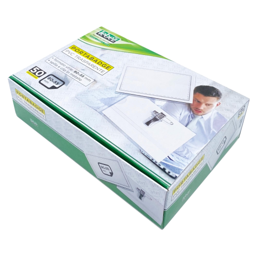 LEBEZ PORTABADGE SEMIRIGIDO 50X90 mm IN PLASTICA CON SPILLA E CLIP TRASPARENTE CONF 50 Pz.